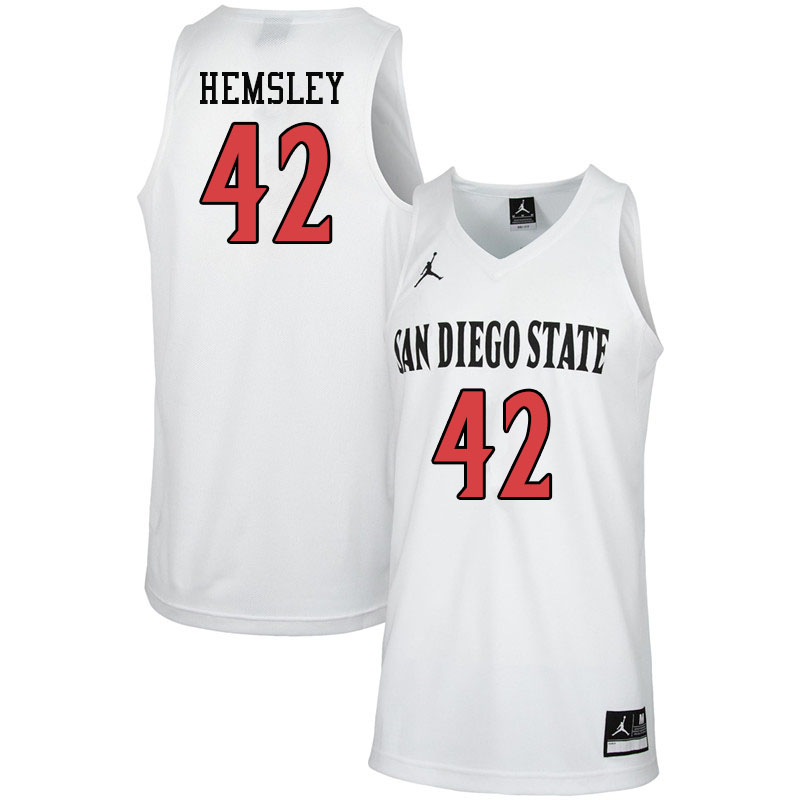 Jordan Brand Men #42 Jeremy Hemsley San Diego State Aztecs College Basketball Jerseys-White